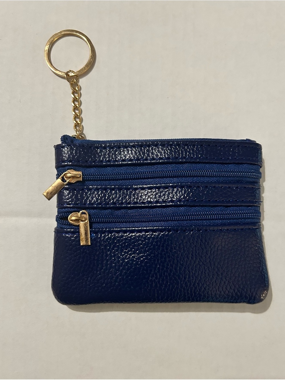 Navy Blue Leatherette Zip Coin Pouch Keychain